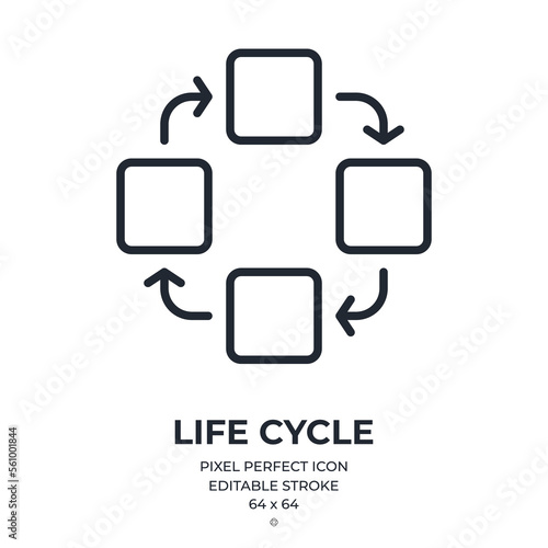 Life cycle arrows concept editable stroke outline icon isolated on white background flat vector illustration. Pixel perfect. 64 x 64.