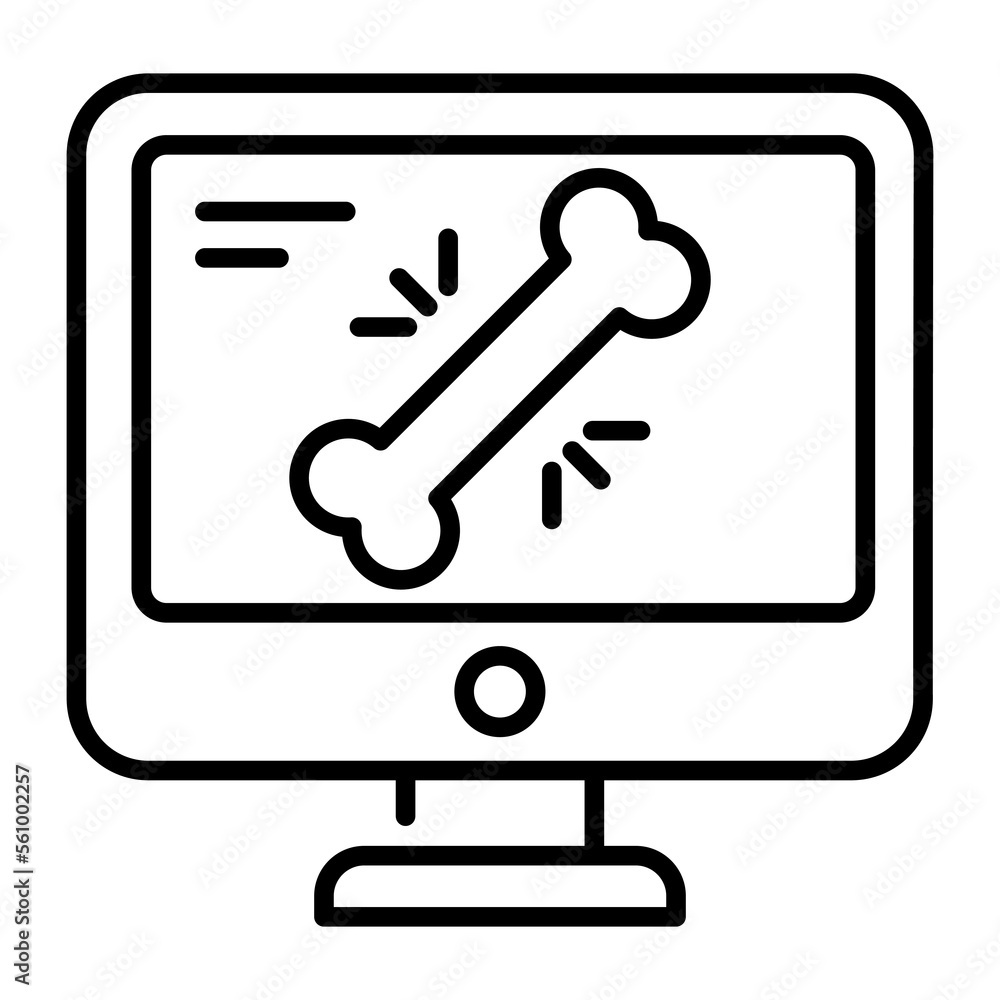 Bone inside monitor concept of radiology vector, x-ray icon Bone inside monitor concept of radiology vector, x-ray icon