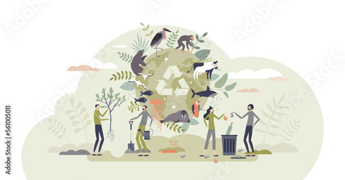 Biodiversity and natural species environmental protection tiny person concept, transparent background.