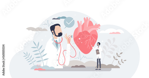 Cardiologist and heart health doctor as organ specialist tiny person concept, transparent background. Professional medical examination and checkup.