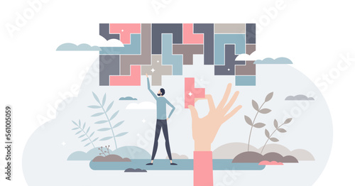 Decision making and logical thinking in difficult tasks tiny person concept, transparent background.Find solution or business strategy to solve complex situations illustration.