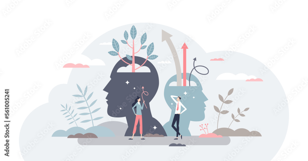 Self esteem and growth confidence with pride and belief tiny person concept, transparent background. Personal development with proud attitude and improved psychological power illustration.