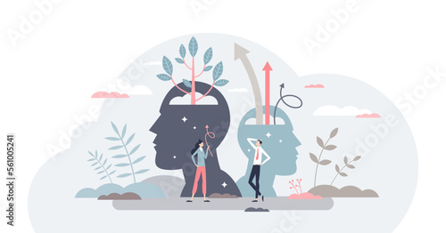 Self esteem and growth confidence with pride and belief tiny person concept, transparent background. Personal development with proud attitude and improved psychological power illustration.