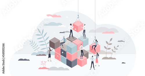 Solving problem and difficult work teamwork assemble tiny persons concept, transparent background.