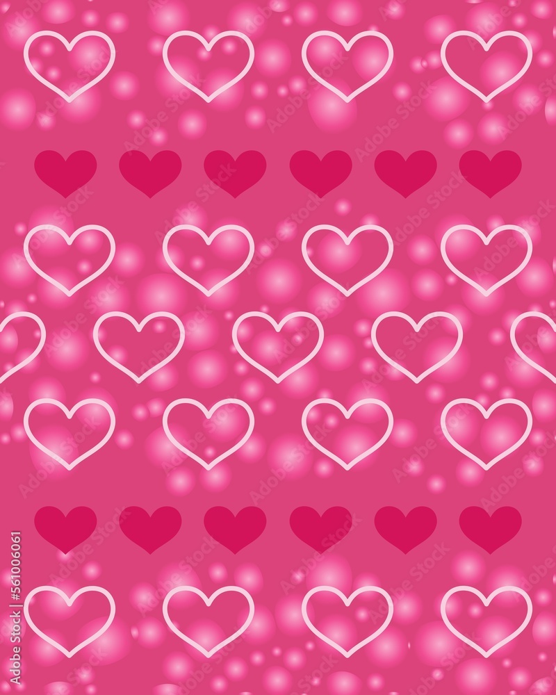 stylish collage for Valentine's day. hearts on a pink background with a bokeh effect. vertical postcard. bright colorful poster.