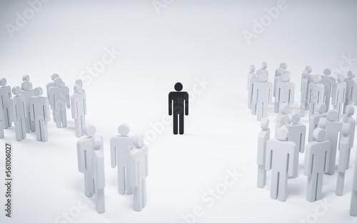 Outsider, 3d illustration of a man lonely among groups of people
