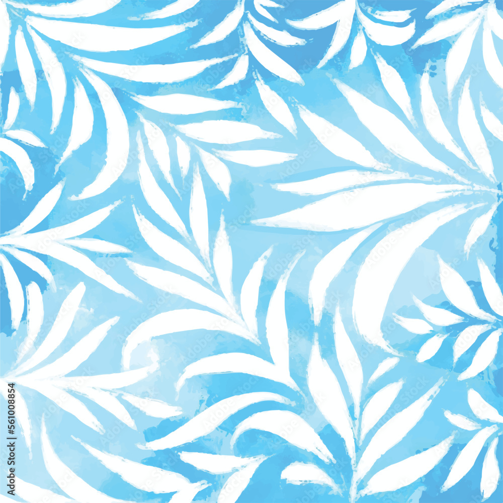 Blue brush textured grunge vector background with white leaves botanical decoration Blue brush textured grunge vector background with white leaves botanical decoration