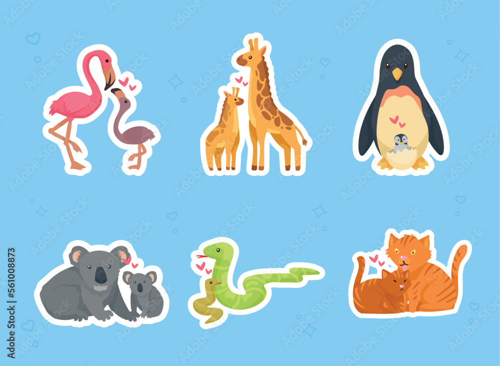 six mothers and babies animals six mothers and babies animals