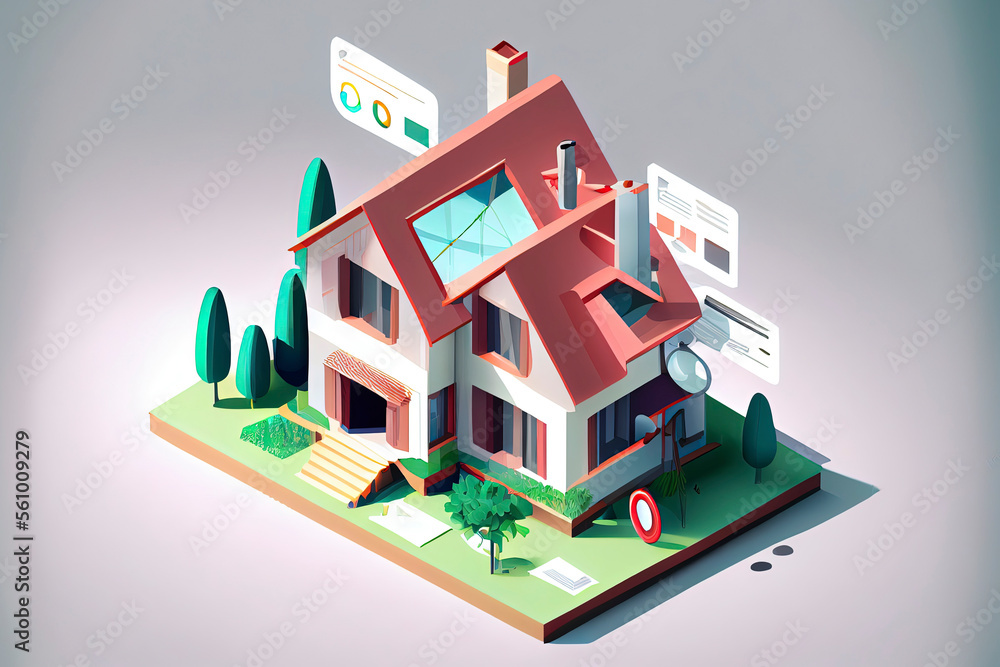 Home audit review vector, house building inspection illustration