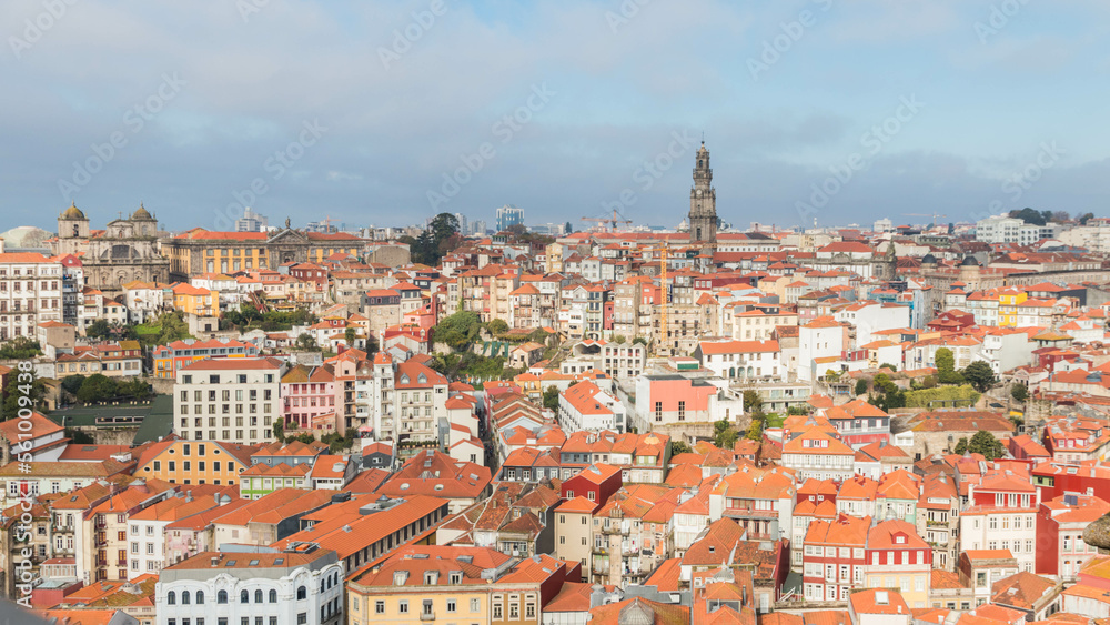 Panoramic view of Porto city and architecture in cloudy day