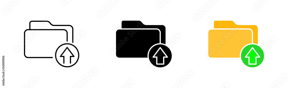 Folder with upload button line icon. Arrow up, remote storage, server, cloud, website, online, control, documentation, digital. Vector icon in line, black and colorful style on white background Folder with upload button line icon. Arrow up, remote storage, server, cloud, website, online, control, documentation, digital. Vector icon in line, black and colorful style on white background