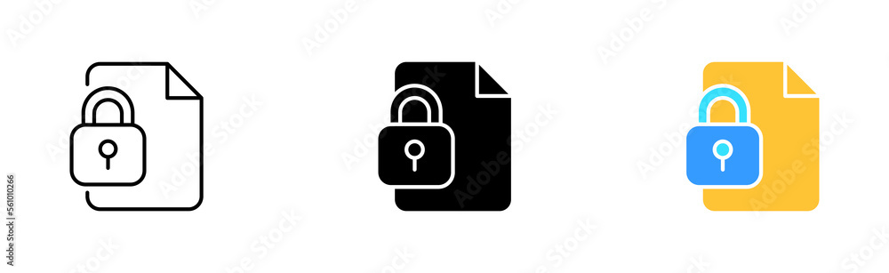Document with lock line icon. File management, restricted access, privacy, personal data, private information, secret archive, documentation. Vector icon in line, black and colorful style Document with lock line icon. File management, restricted access, privacy, personal data, private information, secret archive, documentation. Vector icon in line, black and colorful style