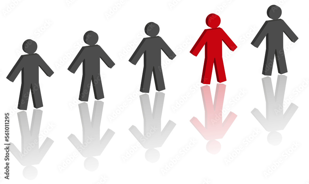 Individuality concept. One individual red man with different black. 3d vector Individuality concept. One individual red man with different black. 3d vector