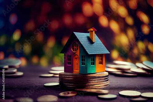 Wallpaper Mural Miniature colorful house on stack coins using as property and financial concept Torontodigital.ca