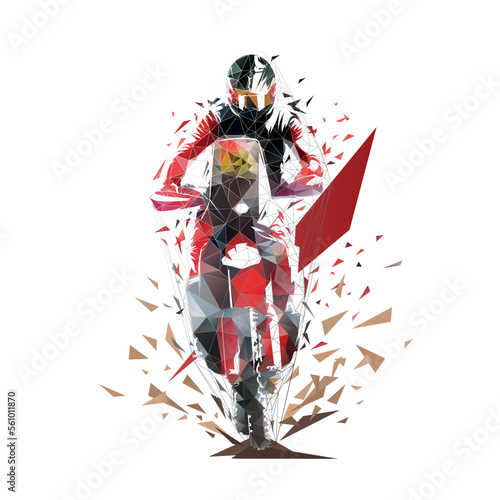 Rally motorcycle racing, low polygonal isolated vector illustration, front view bike. Desert rally adventure logo