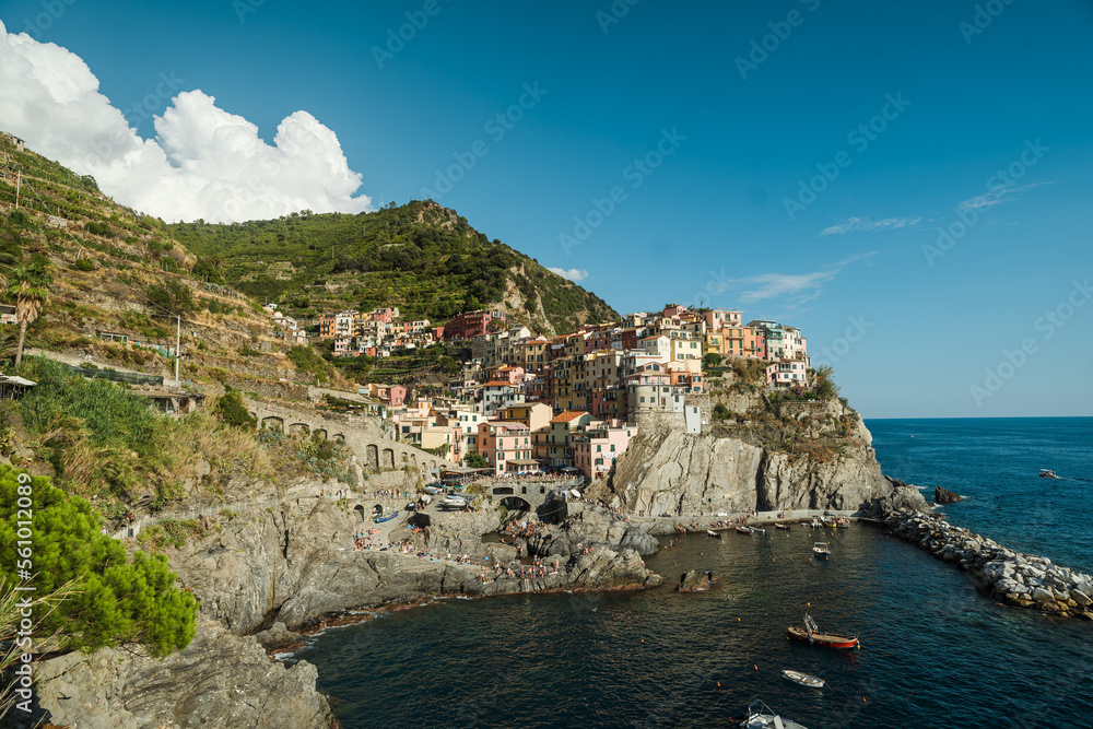 Stunning drone shots and close ups of the city Manarola at the sea side in Italy. 