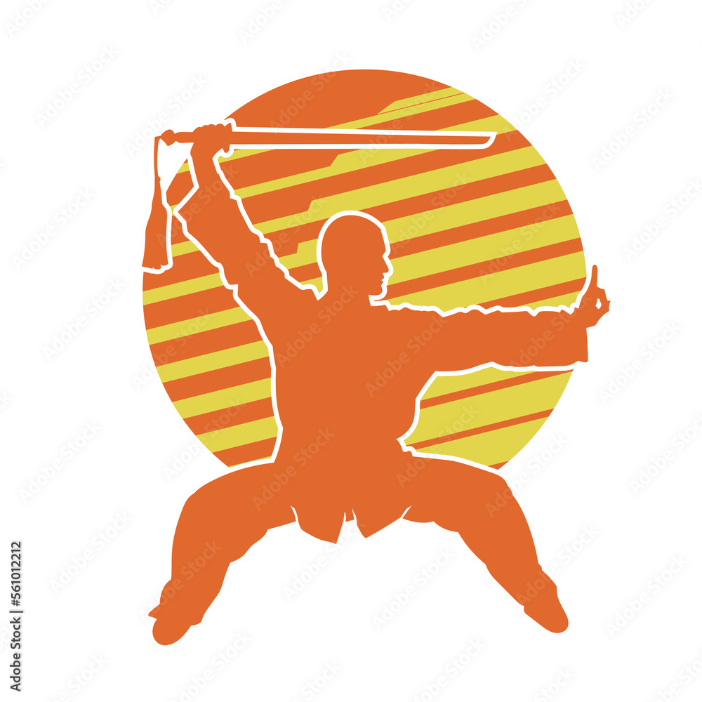 Vector Silhouette Of A Chinese Wushu Fighter With A Long Sword In Hand vector-silhouette-of-a-chinese-wushu-fighter-with-a-long-sword-in-hand