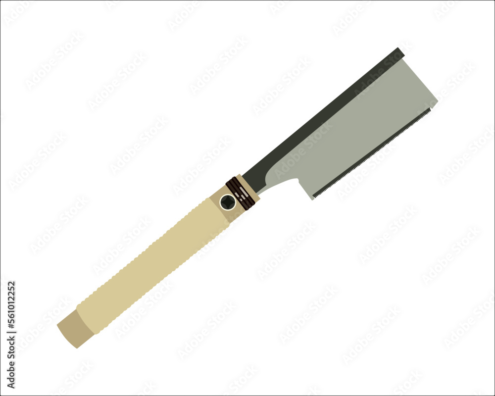 Vector Illustration Hand Pruning Folding Saw isolated. Carpentry hand tools. This saw is used to cut a wide range on the large end of wood thicknesses or trim live shrubs and trees. Vector Illustration Hand Pruning Folding Saw isolated. Carpentry hand tools. This saw is used to cut a wide range on the large end of wood thicknesses or trim live shrubs and trees.