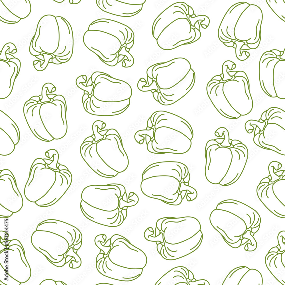 doodle pattern seamless with vegetables, banner with pepper for shop rela, handmade poster on white background with green lines. doodle pattern seamless with vegetables, banner with pepper for shop rela, handmade poster on white background with green lines.