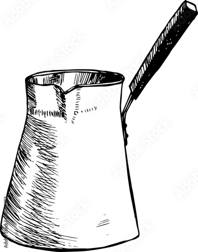 Vector metal cezve for making coffee. Brew coffee in cezve.