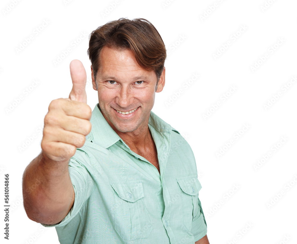 Mature businessman, portrait or thumbs up hands on isolated white background for success, growth or motivation. Face, smile or happy worker with thumb, yes hand gesture or winner good luck on mockup Mature businessman, portrait or thumbs up hands on isolated white background for success, growth or motivation. Face, smile or happy worker with thumb, yes hand gesture or winner good luck on mockup