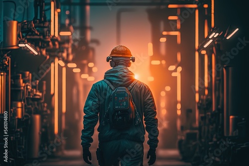 illustration in collection of career and lifestyle, live your life, petroleum industry worker or engineer wearing safety helmet and coat