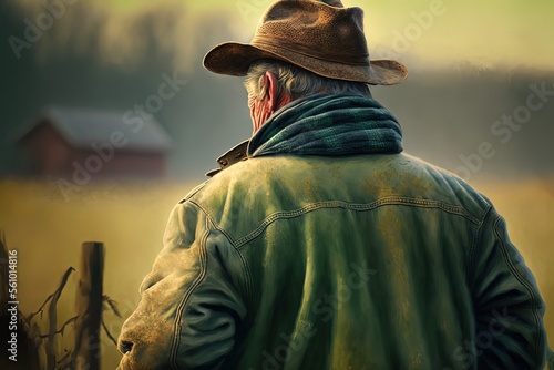 illustration in collection of career and lifestyle, live your life, an old farmer with his barn 