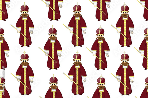 Seamless pattern with prince of Kievan Rus. A king in a red robe, a crown and with a scepter in his hand on a white background. 