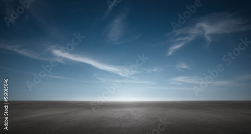 Sky Background Cloud Horizon with Dark Asphalt Floor Empty Outside Scene