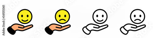 Sad and happy smile in hand icons illustration