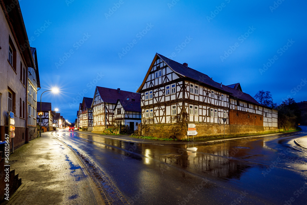 The historic Village of Herleshausen at night