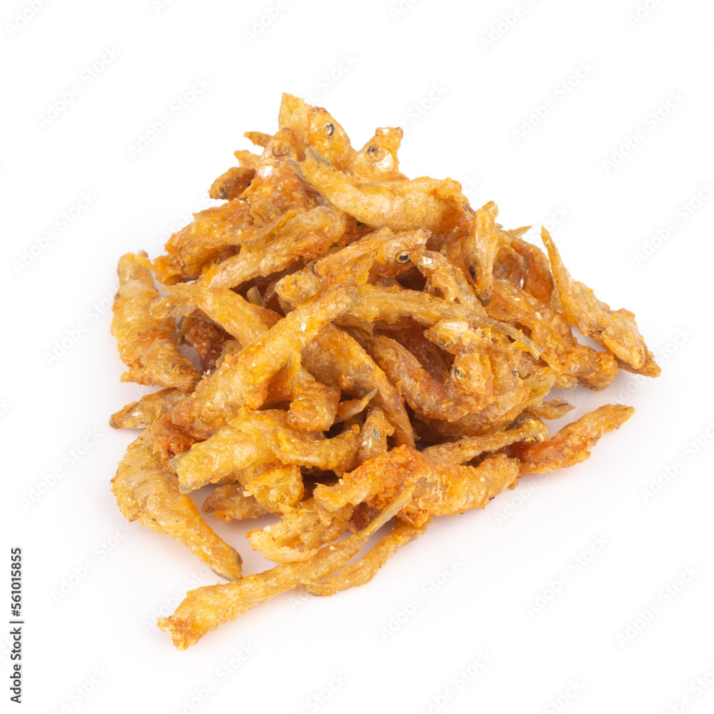 Crispy Small Fish isolated on white background