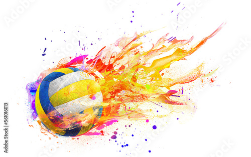 volleyball with flames isolated on white photo