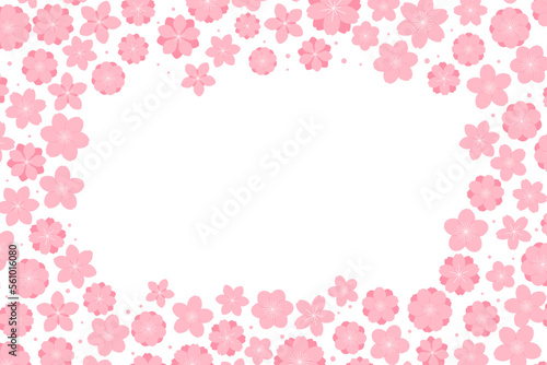 Spring blossoms, blooms, flowers frame, pink on white, with copy space. Flat style vector illustration. Abstract geometric design. Concept for seasonal promotion, sale, advertising, banner, poster