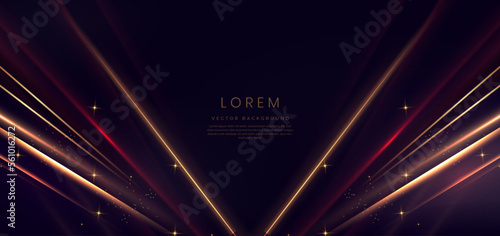 Abstract elegant black background with golden line and lighting effect sparkle. Luxury template award design.