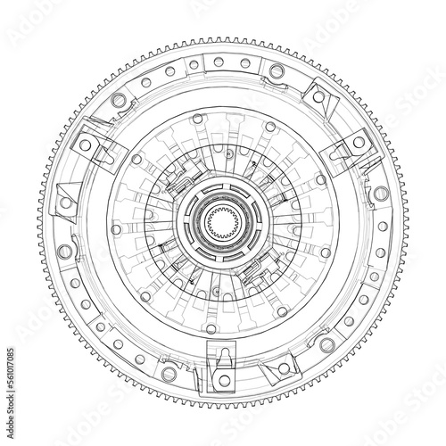 Sketch of clutch basket for the car. Vector