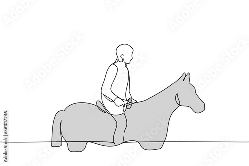 man riding a horse - one line drawing vector. concept rider, jockey