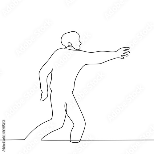 man running with his arm outstretched trying to grab something - one line drawing vector. concept desperate desire, pursuit of the desired