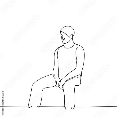 man sits with his legs wide apart - one line drawing vector. concept menspreading