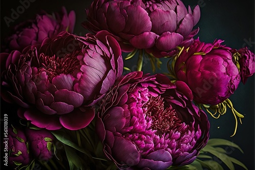 Beautiful big bouquet of bright magenta peonies, ai generated