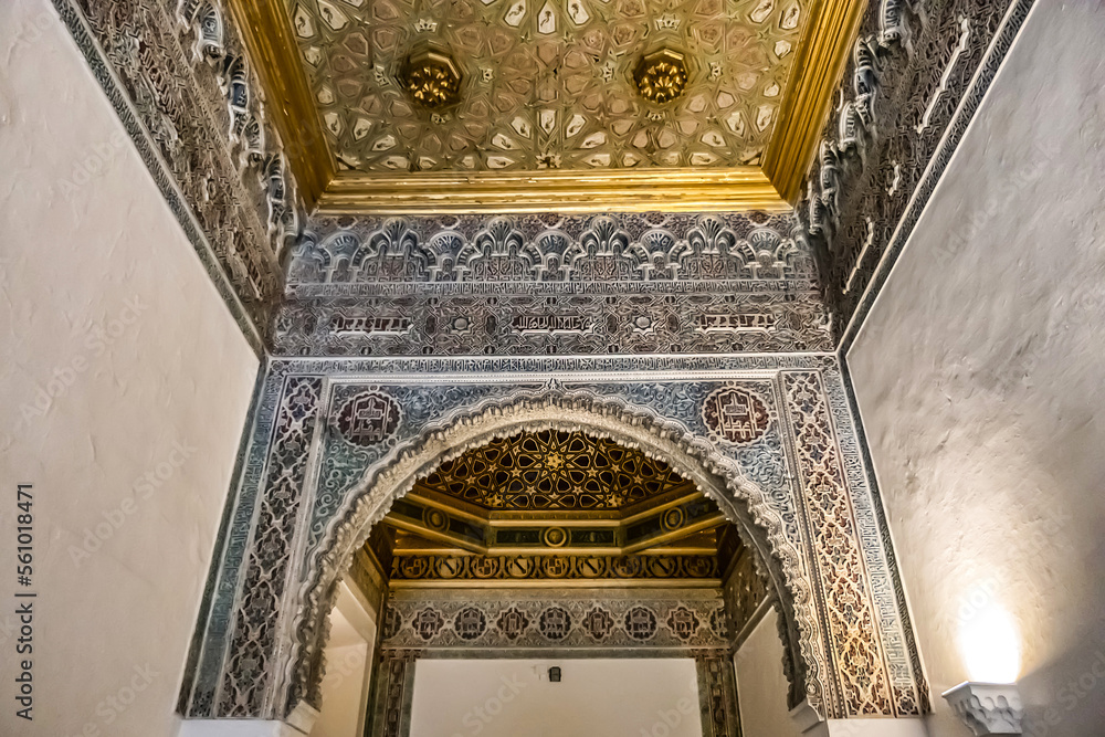 Obraz premium The Royal Alcazar of Seville - group of 14th century royal palaces. The palaces showcase a mix of Moorish, Renaissance and Mudejar architecture. Seville, Andalusia, Spain.