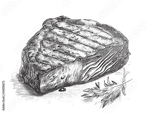Meat beef steak hand drawn sketch Vector illustration.