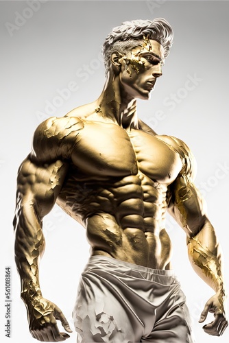 Statue de personne stoïcienne, accents de marbre doré et blanc, fond blanc, idéal pour les citations, les cartes, l'émotion, le visage, le corps, l'homme