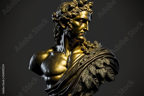 Statue de personne sto  cienne  accents de marbre dor   et noir  fond noir  id  al pour les citations  les cartes  l   motion  le visage  le corps  l homme