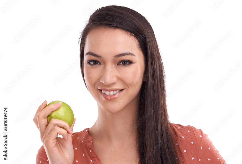 Apple, health or face portrait of woman with fruit product for weight loss diet, body detox or wellness lifestyle. Healthcare model, nutritionist food or healthy vegan girl on white background studio Apple, health or face portrait of woman with fruit product for weight loss diet, body detox or wellness lifestyle. Healthcare model, nutritionist food or healthy vegan girl on white background studio