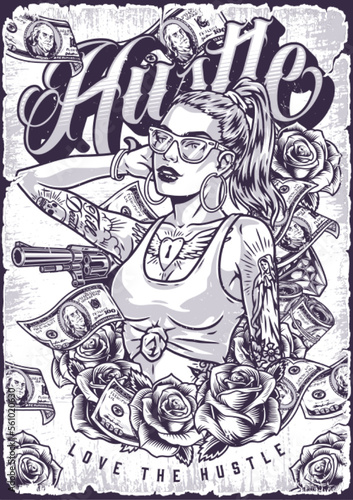 Hustle rich girl poster monochrome