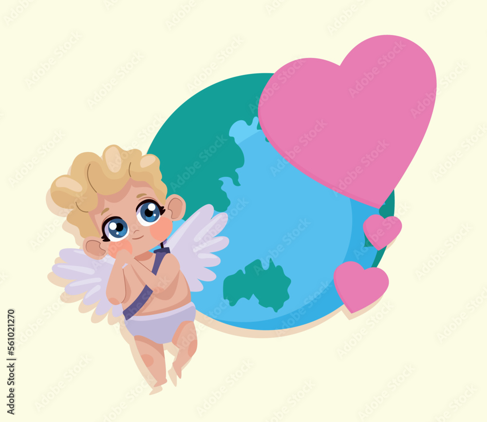 cupid angel with earth planet