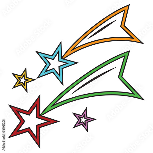 A set of cartoon colorful vector illustrations of stars isolated on a white background.