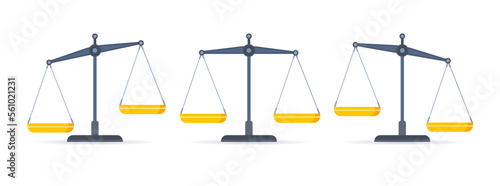 Set of scales. Bowls of scales in balance, an imbalance of scales. vector illustration