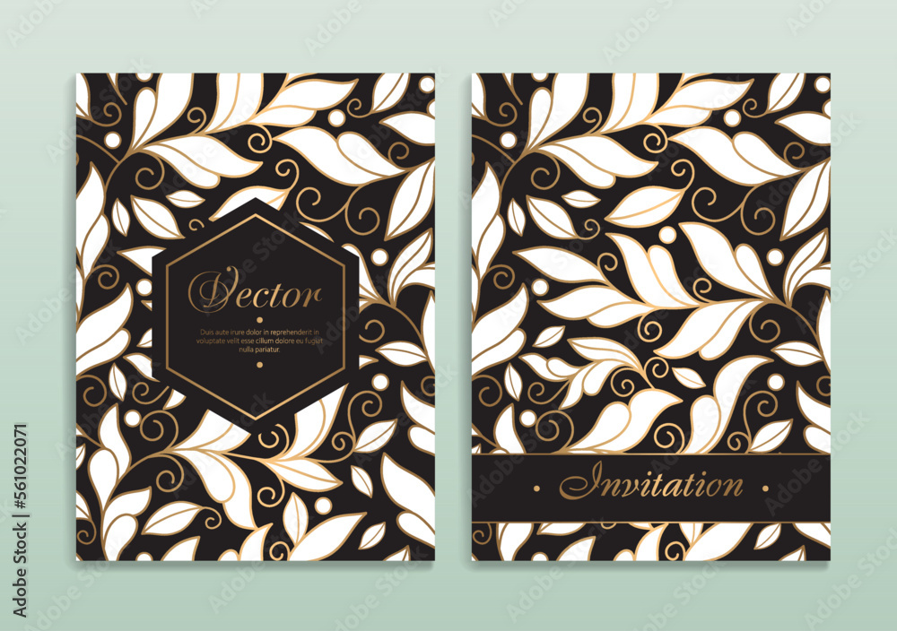 Luxury invitation card design with vector golden ornament pattern ...
